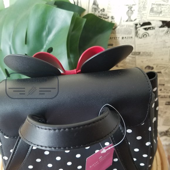 Kate Spade NWT Minnie Mouse Polka Dot Black Medium Backpack Refined Leather - Picture 10 of 10